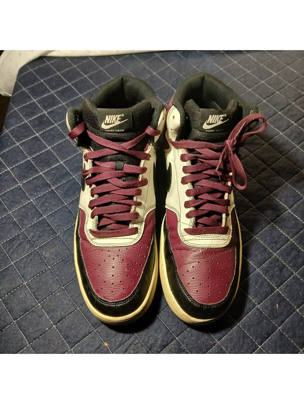 Nike Streetwear High Top Sneakers Burgundy White Black Leather Shoes Size 13